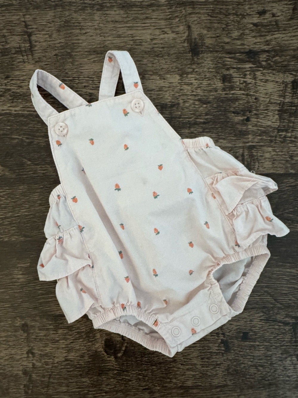 Carter’s Baby Girl Strawberry Ruffle Romper 3M Pink Overall Bubble
